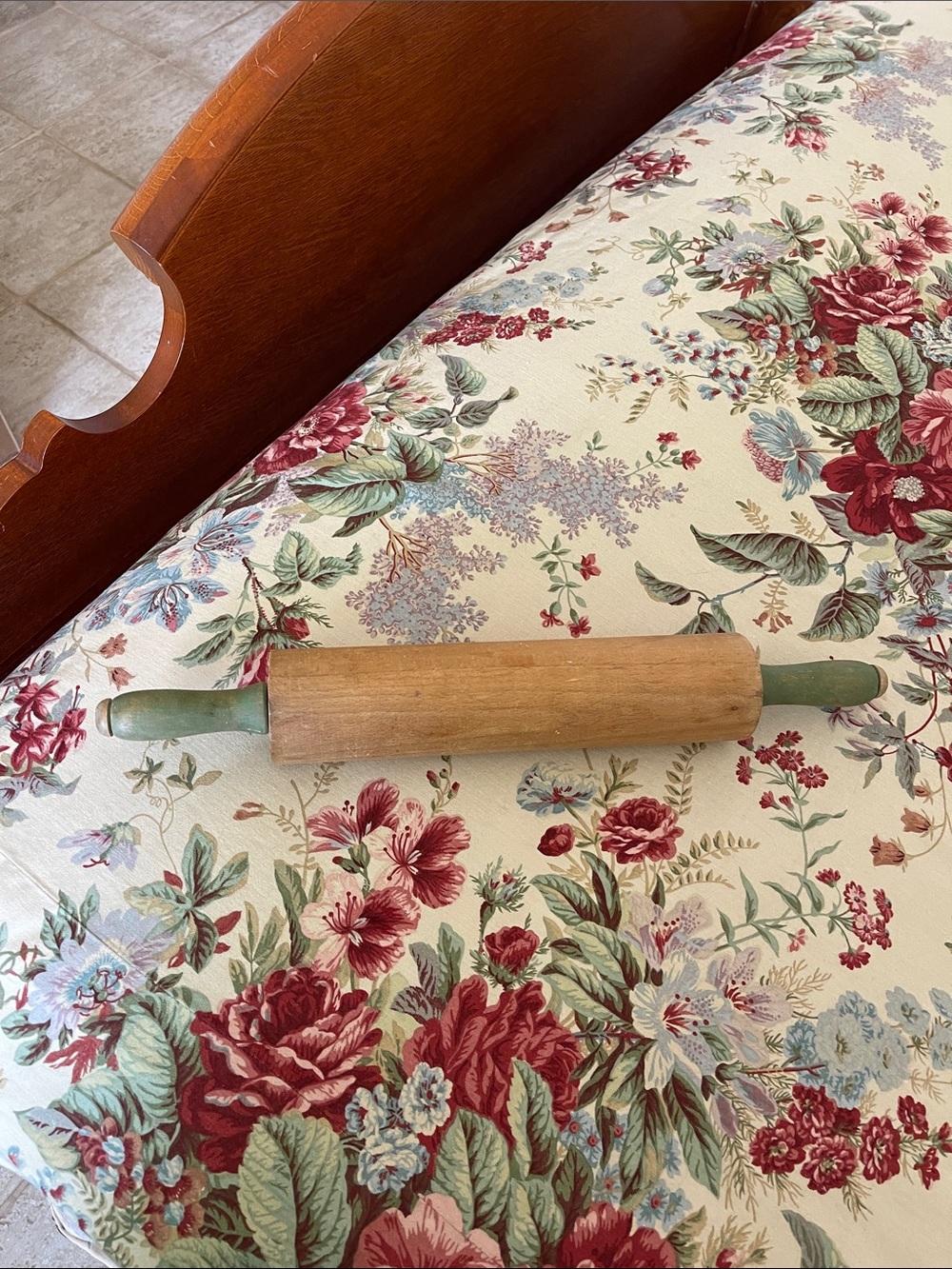 Vintage Wooden Rolling Pin with Green Handles